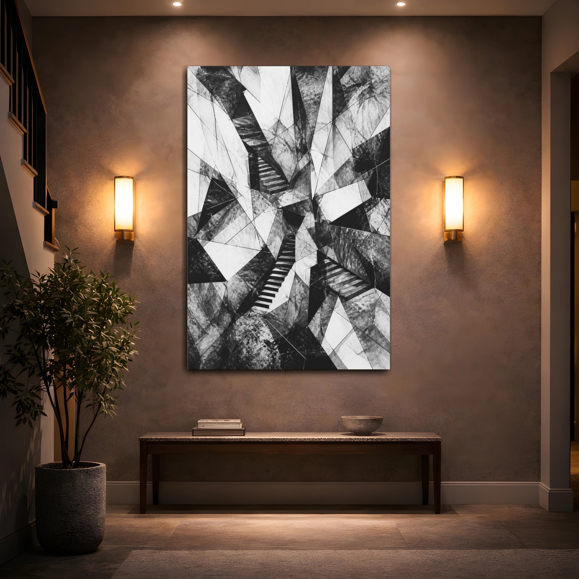 Mockup 2. Abstract Hidden Staircase shown as canvas print