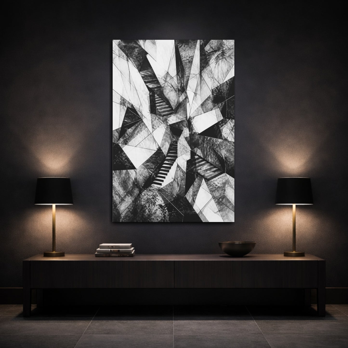 Mockup 3. Abstract Hidden Staircase shown as canvas print