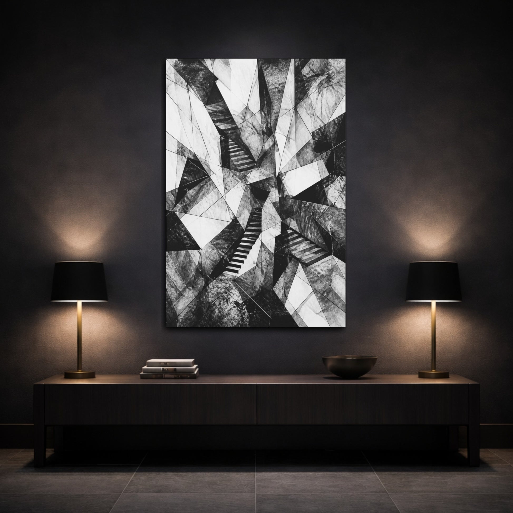 Mockup 3. Abstract Hidden Staircase shown as canvas print