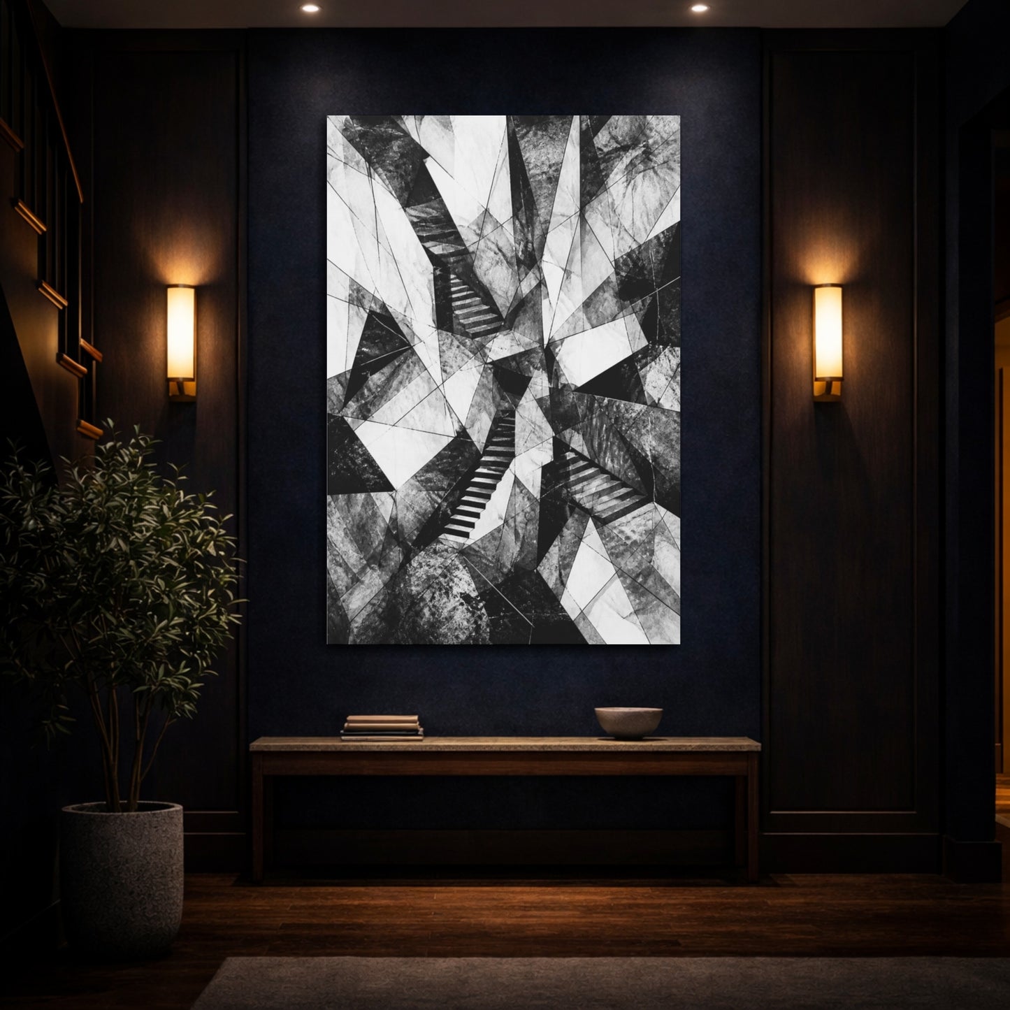 Mockup 4. Abstract Hidden Staircase shown as canvas print