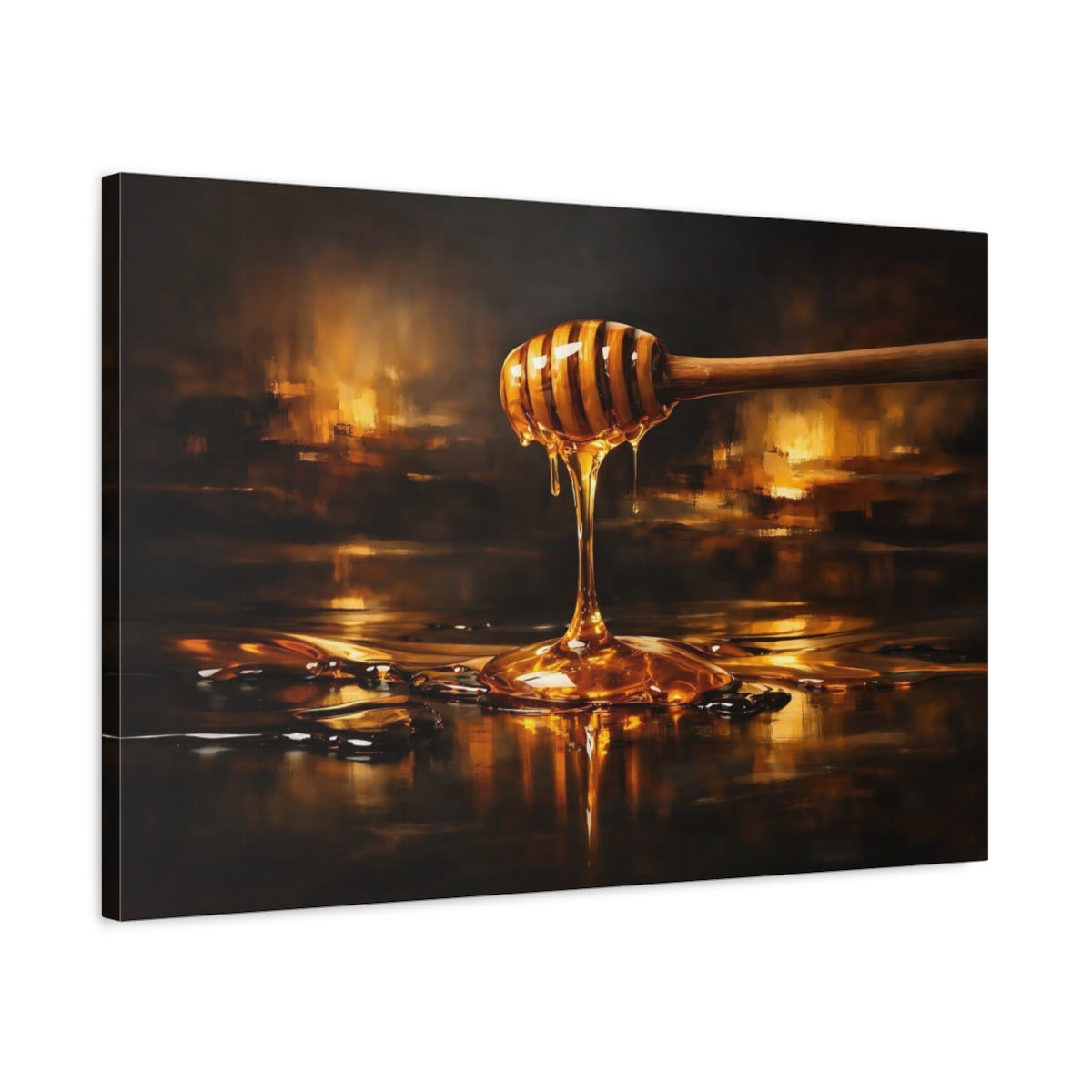 Side Mockup 2. Abstract Honey Dipper Golden Honey shown as stretched canvas wall art