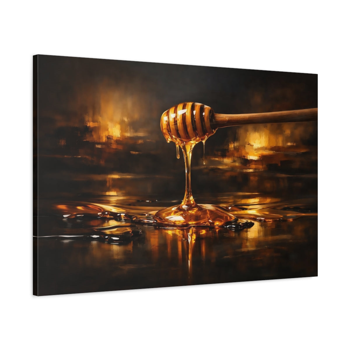 Side Mockup 1. Abstract Honey Dipper Golden Honey shown as stretched canvas wall art