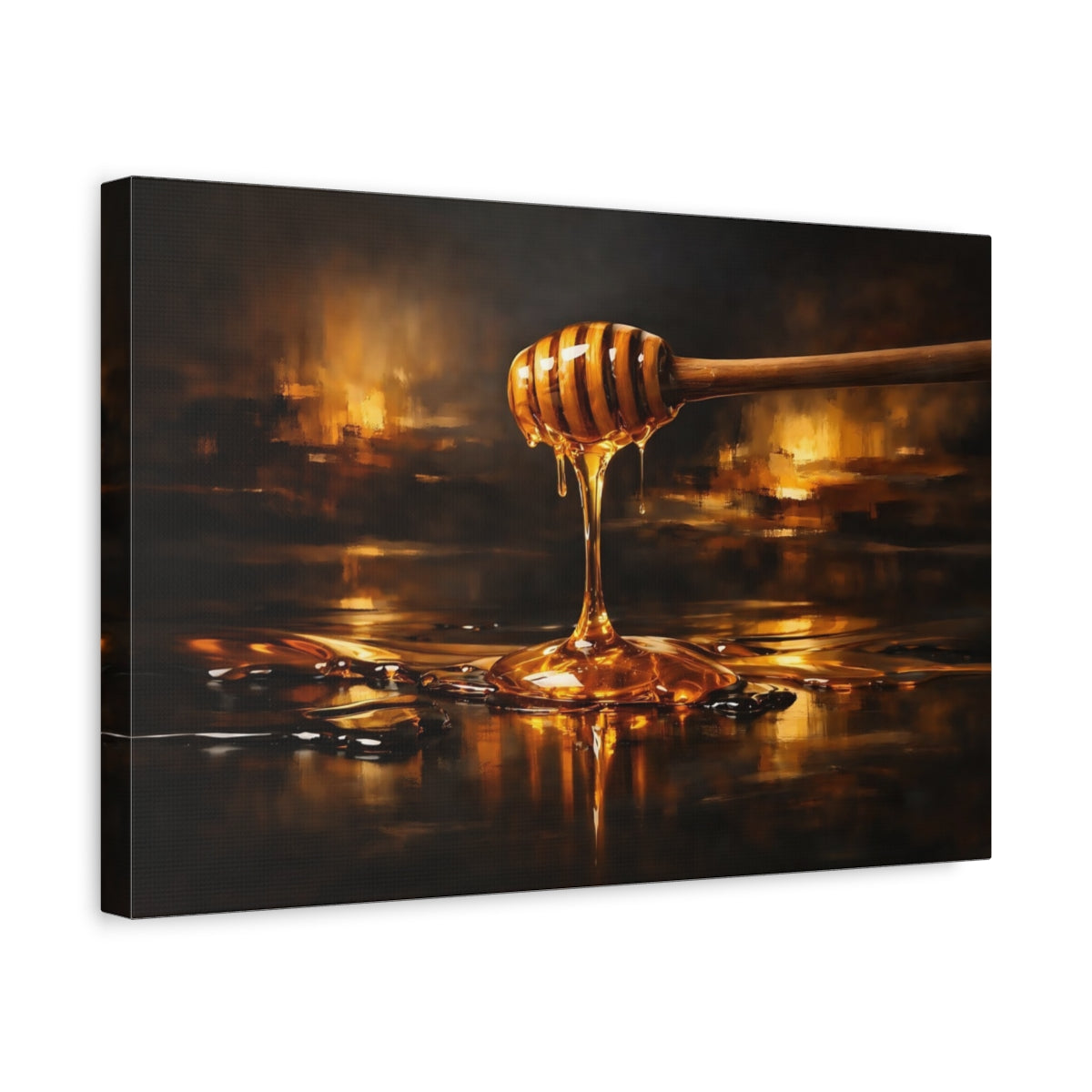 Side Mockup 4. Abstract Honey Dipper Golden Honey shown as stretched canvas wall art