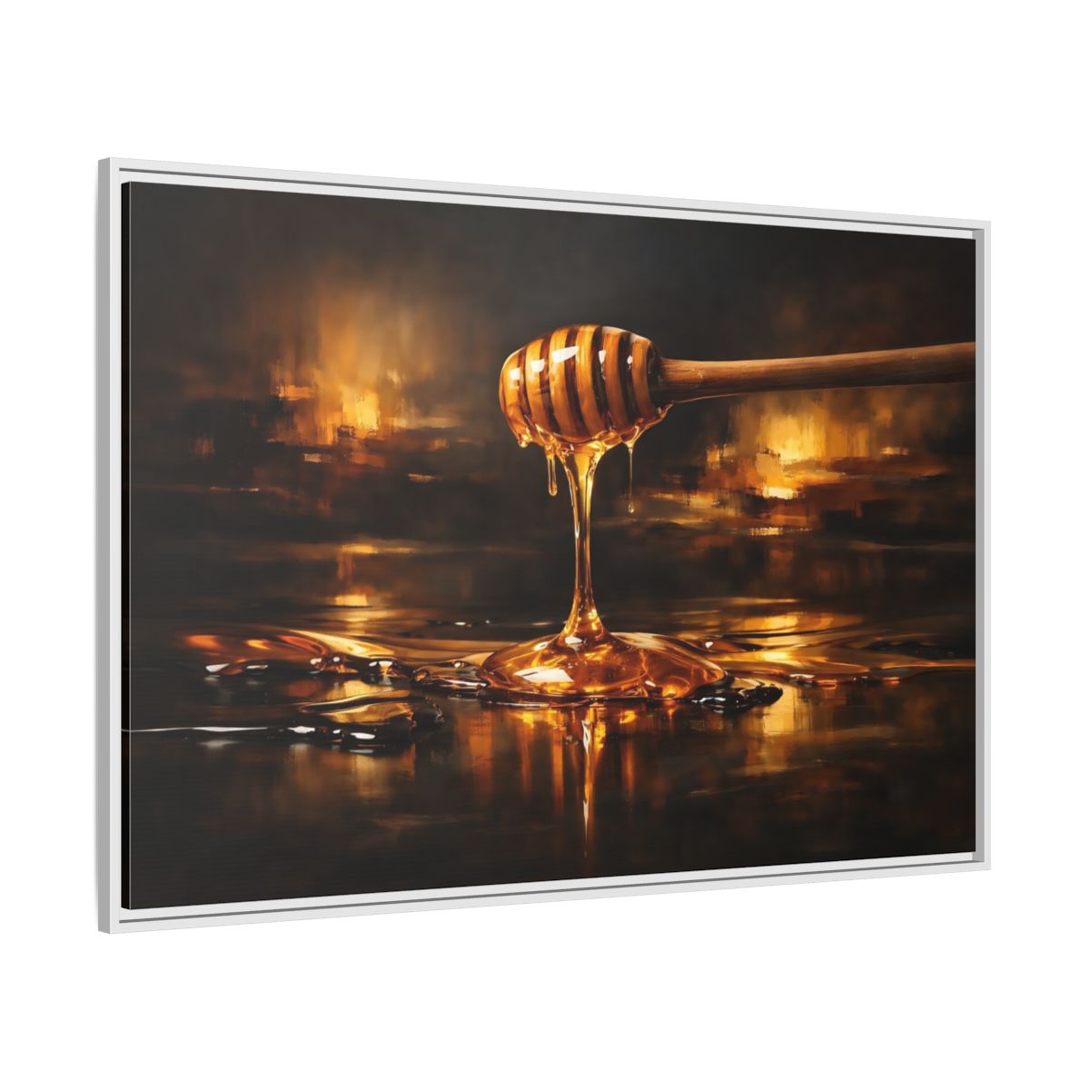 Side Mockup 7. Abstract Honey Dipper Golden Honey shown as stretched canvas wall art