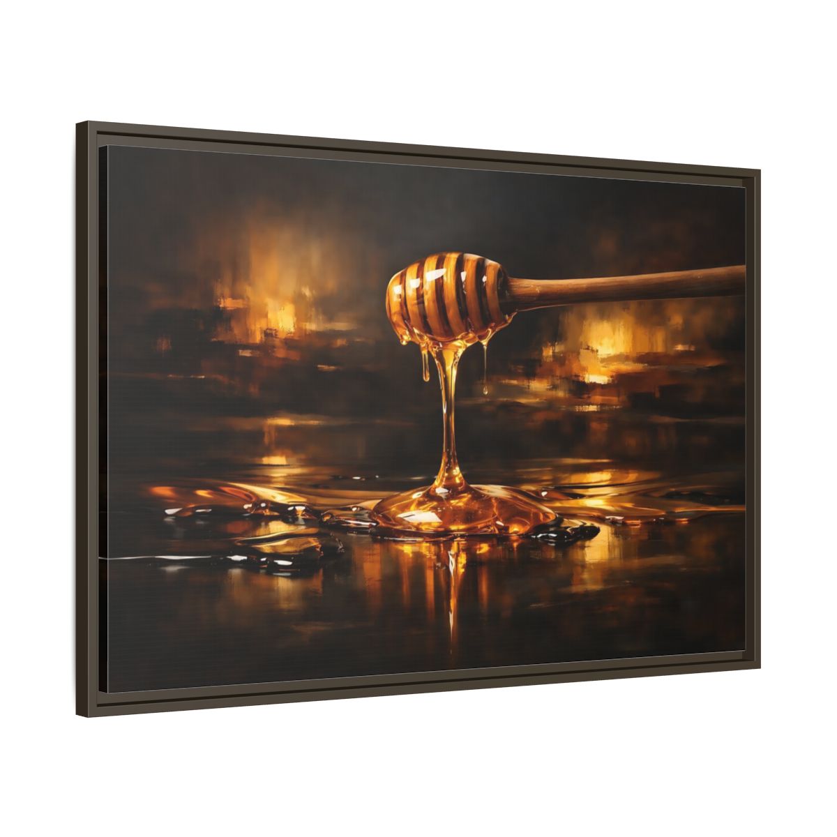 Side Mockup 9. Abstract Honey Dipper Golden Honey shown as stretched canvas wall art