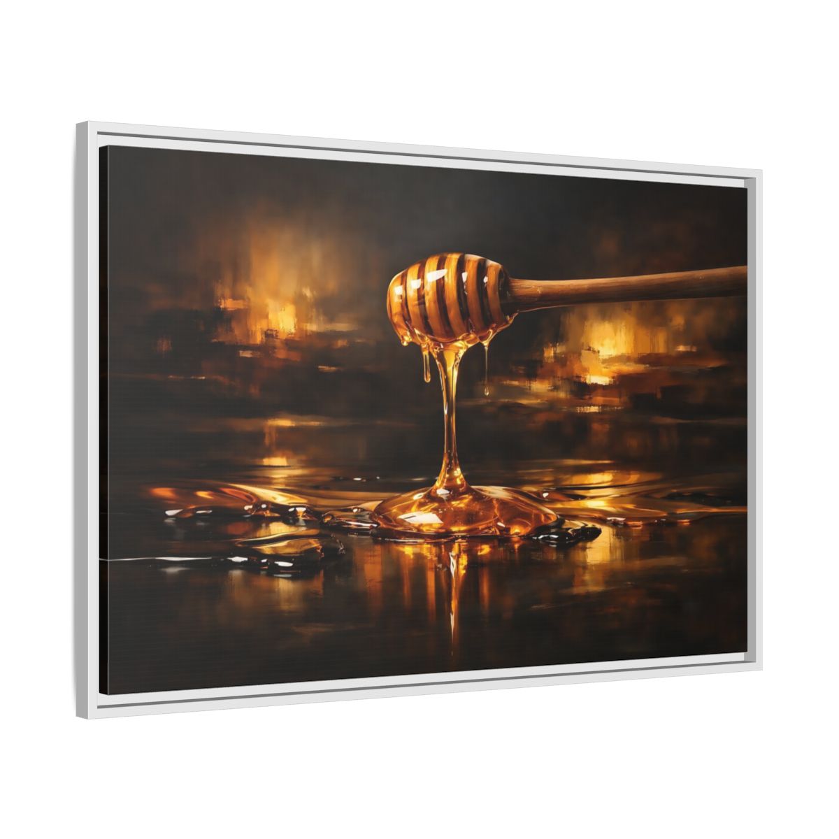 Side Mockup 8. Abstract Honey Dipper Golden Honey shown as stretched canvas wall art