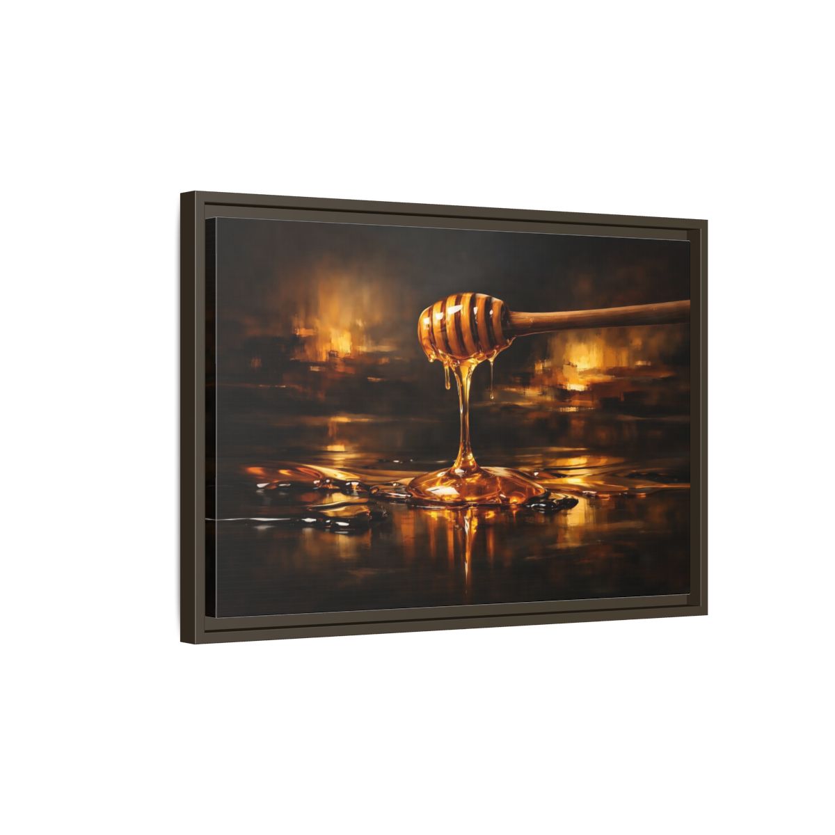 Side Mockup 2. Abstract Honey Dipper Golden Honey shown as stretched canvas wall art