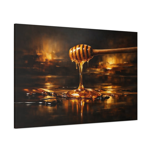 Main Mockup. Abstract Honey Dipper Golden Honey shown as stretched canvas wall art
