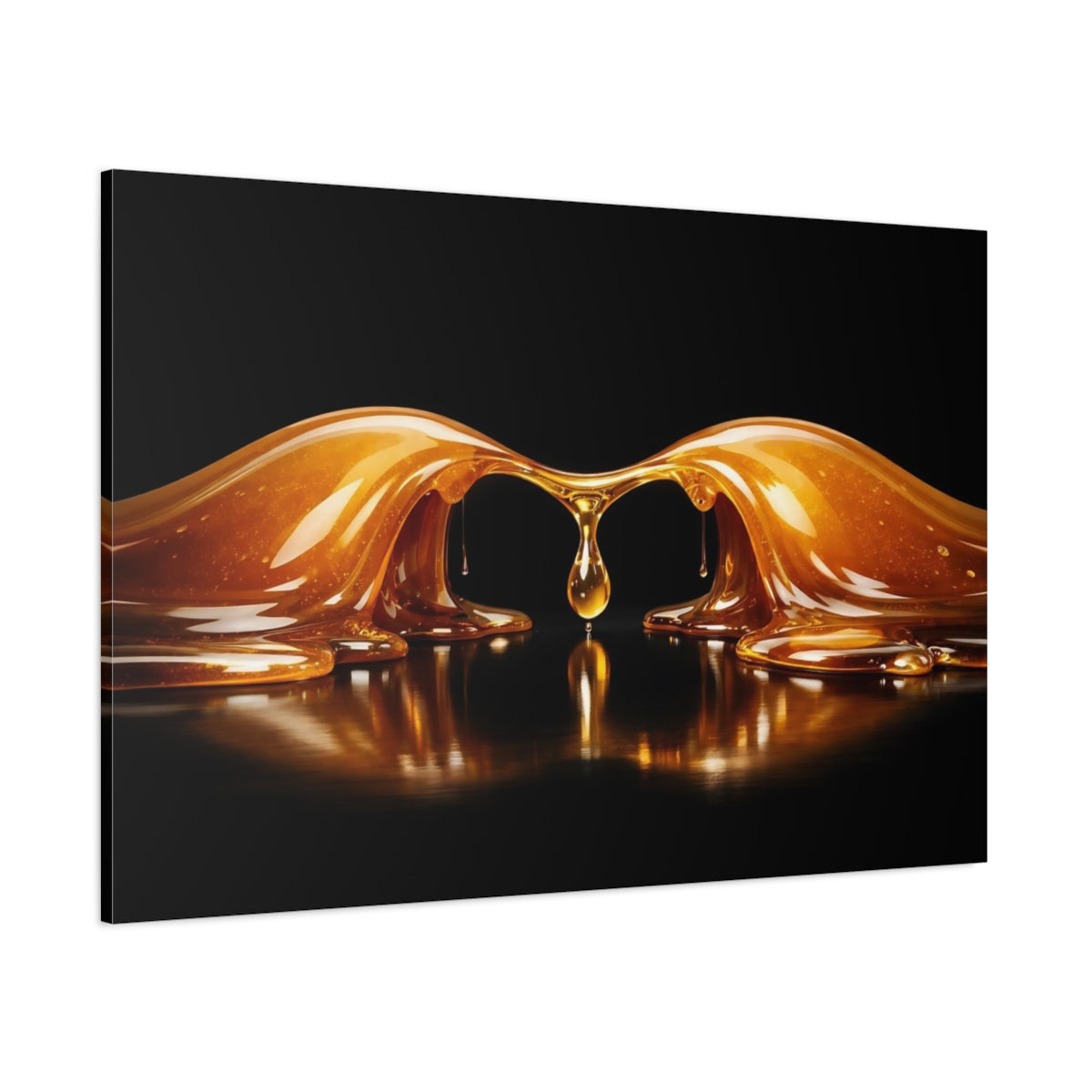 Main Mockup. Abstract Honey Drip Gold And Black shown as stretched canvas wall art