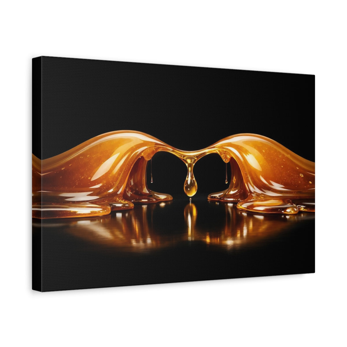Side Mockup 4. Abstract Honey Drip Gold And Black shown as stretched canvas wall art