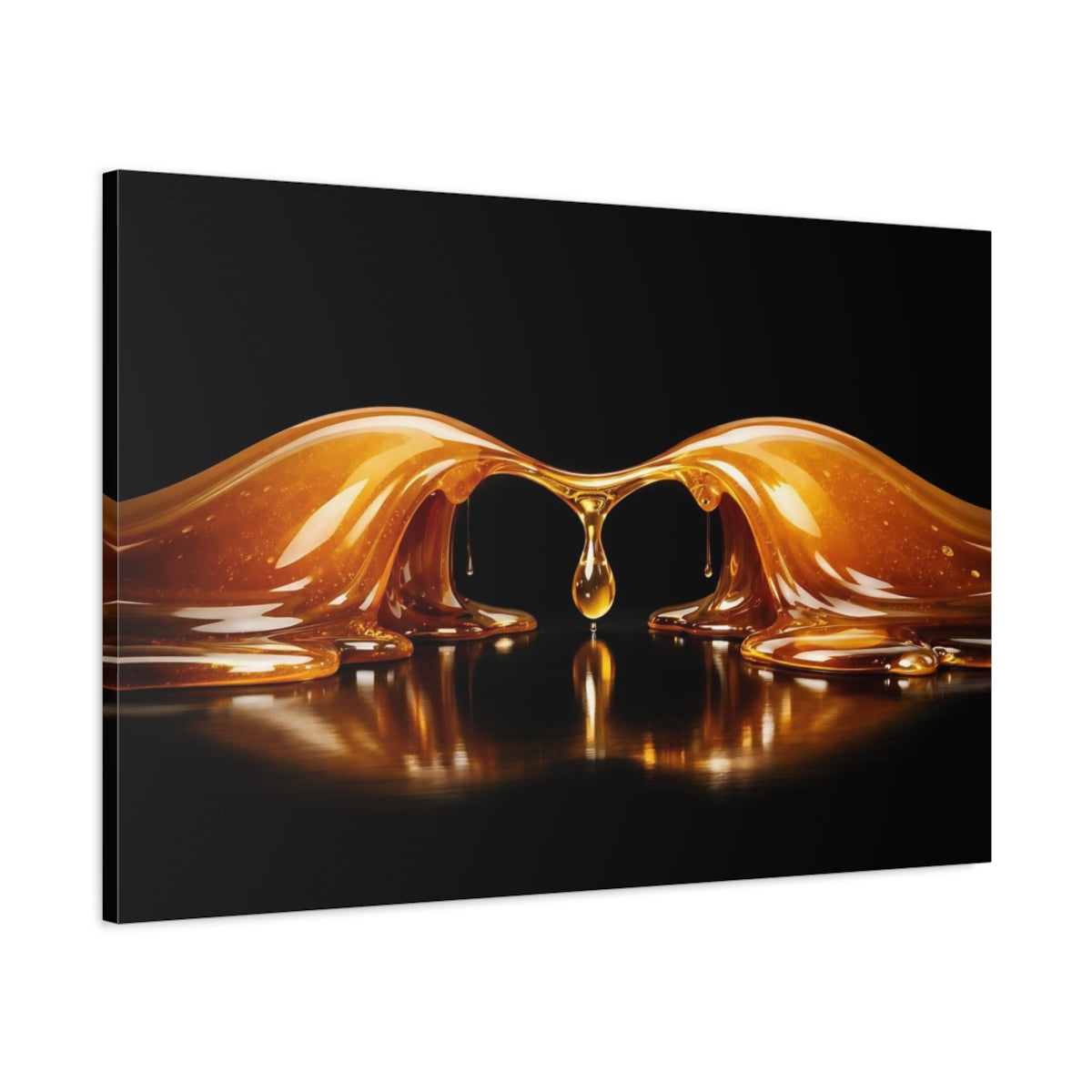 Side Mockup 1. Abstract Honey Drip Gold And Black shown as stretched canvas wall art