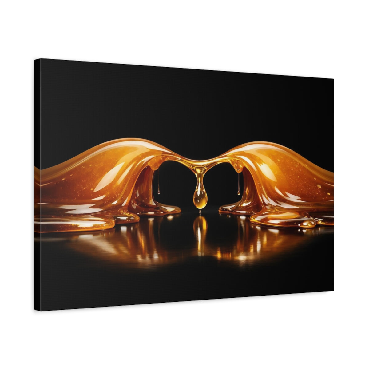 Side Mockup 2. Abstract Honey Drip Gold And Black shown as stretched canvas wall art