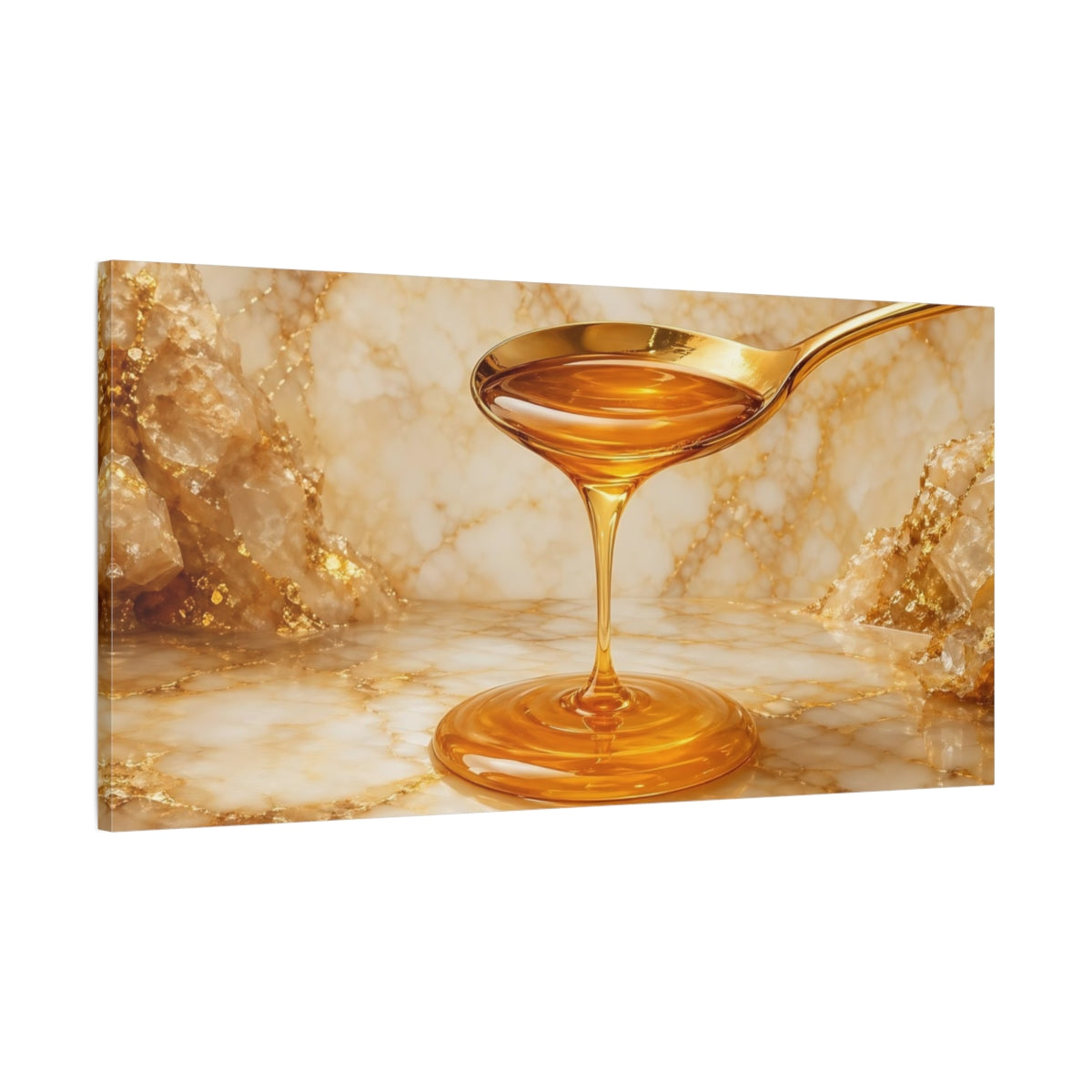 Main Mockup. Abstract Honey Golden Marble shown as stretched canvas wall art