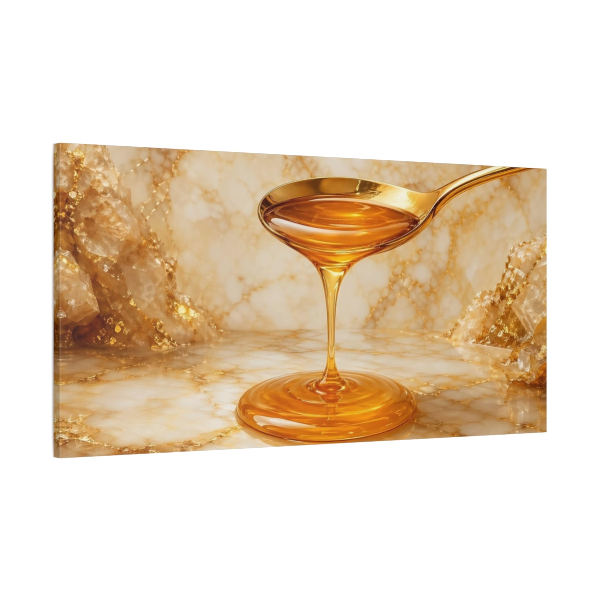 Side Mockup 2. Abstract Honey Golden Marble shown as stretched canvas wall art