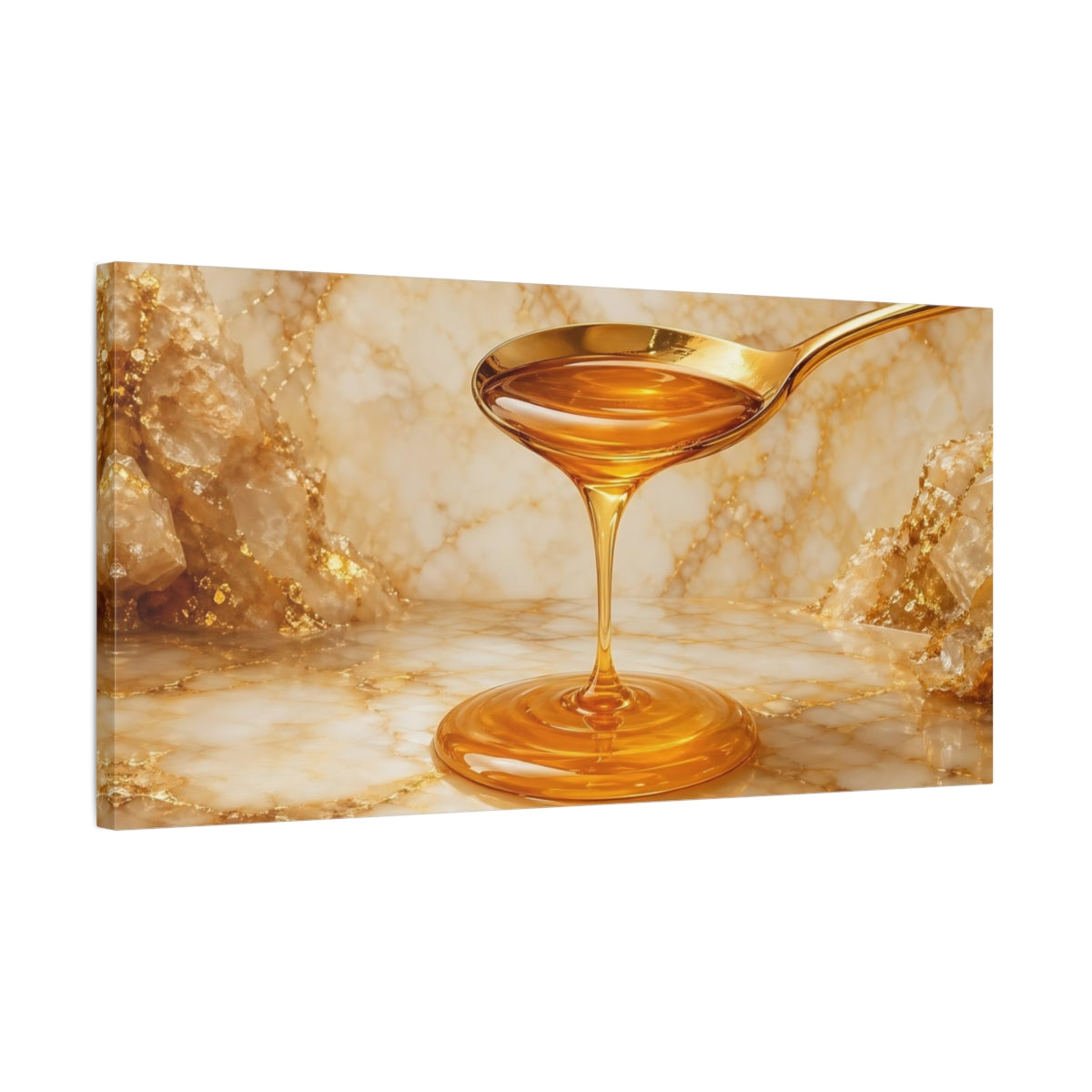 Side Mockup 1. Abstract Honey Golden Marble shown as stretched canvas wall art