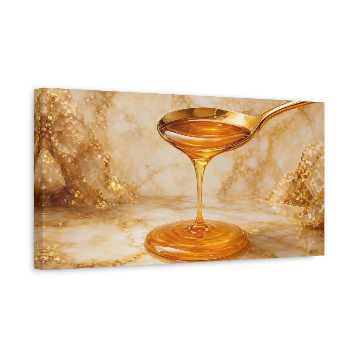 Side Mockup 3. Abstract Honey Golden Marble shown as stretched canvas wall art