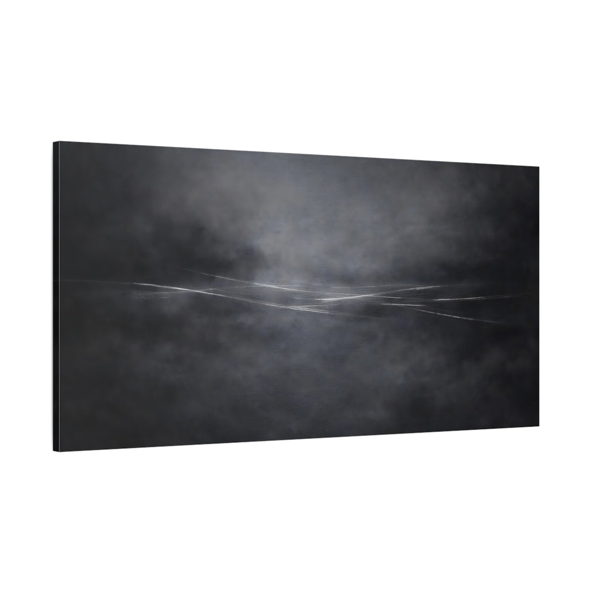Main Mockup. Abstract Horizon Black And White shown as stretched canvas wall art