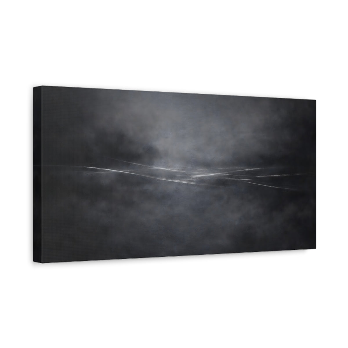 Side Mockup 3. Abstract Horizon Black And White shown as stretched canvas wall art