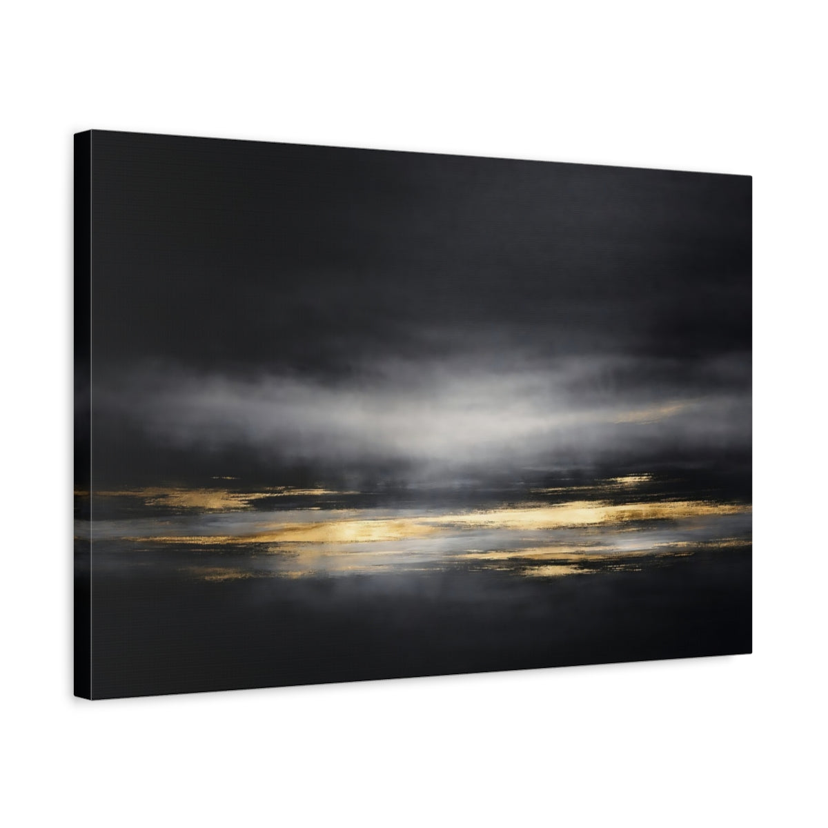 Side Mockup 3. Abstract Abstract Horizon Black Gold Abstract shown as stretched canvas wall art