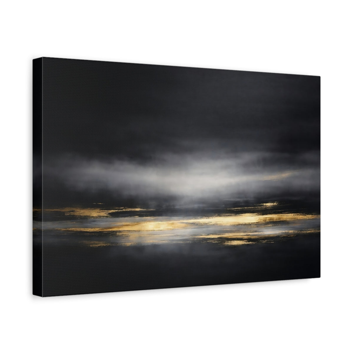 Side Mockup 4. Abstract Abstract Horizon Black Gold Abstract shown as stretched canvas wall art