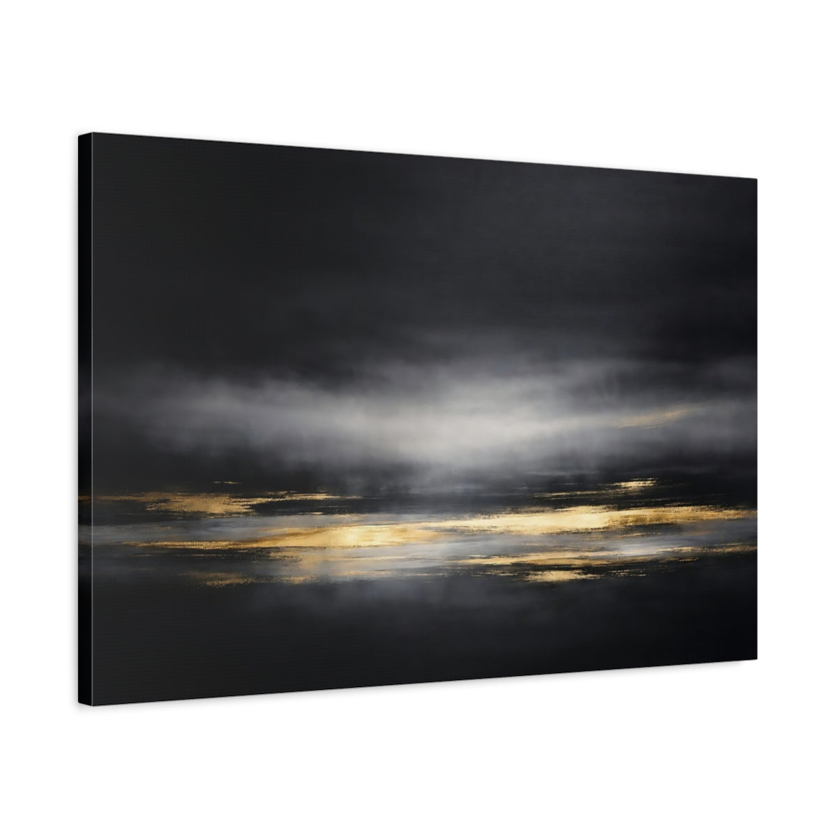 Side Mockup 2. Abstract Abstract Horizon Black Gold Abstract shown as stretched canvas wall art