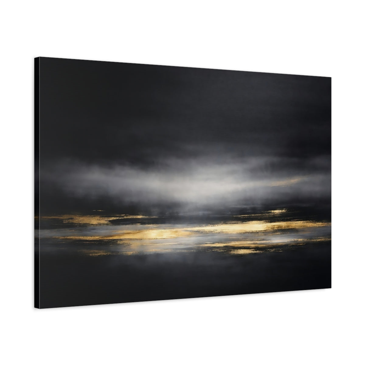 Side Mockup 1. Abstract Abstract Horizon Black Gold Abstract shown as stretched canvas wall art