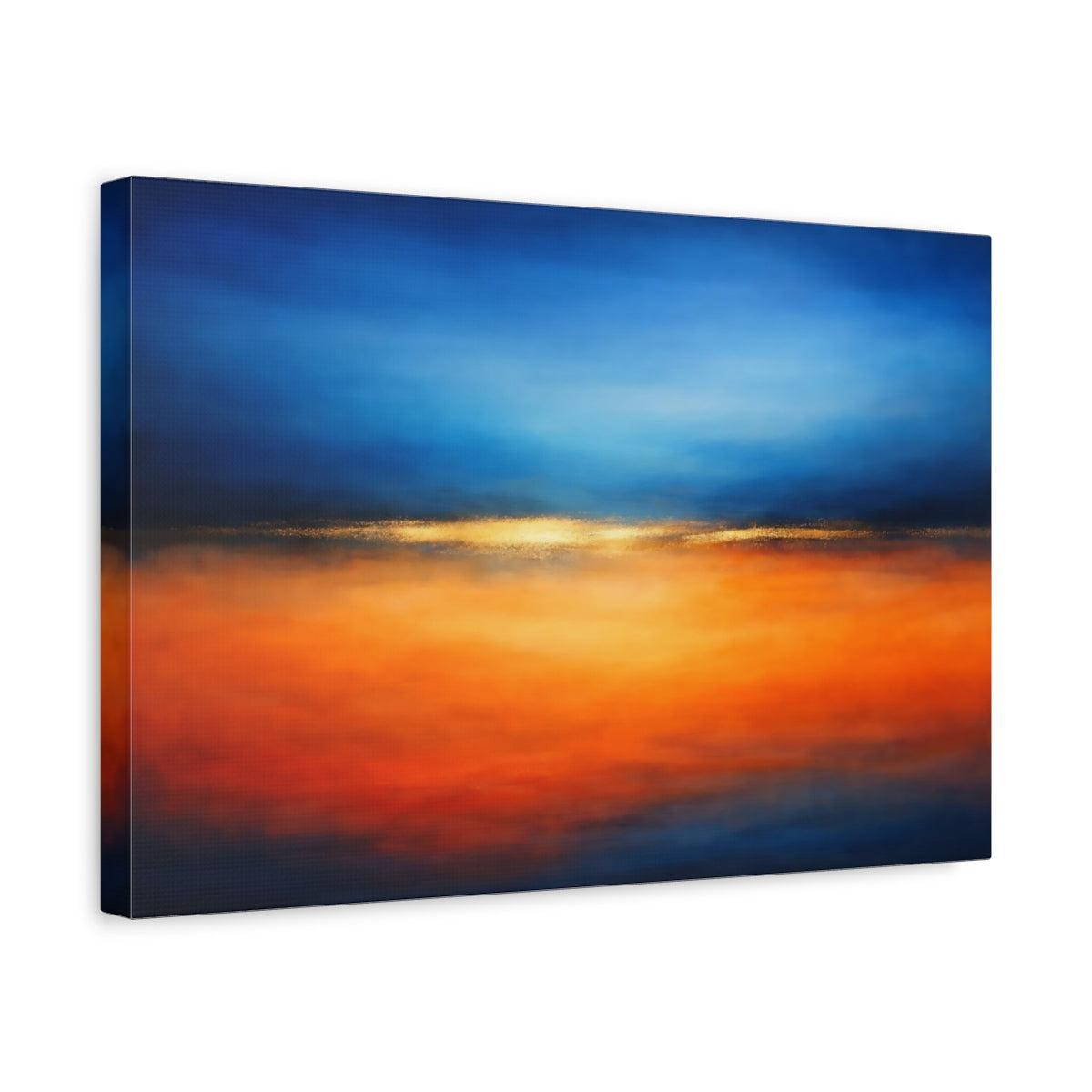 Side Mockup 4. Abstract Abstract Horizon Blue And Orange shown as stretched canvas wall art