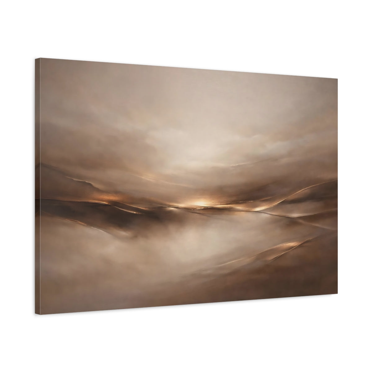 Side Mockup 1. Abstract Abstract Horizon Brown And Gold shown as stretched canvas wall art