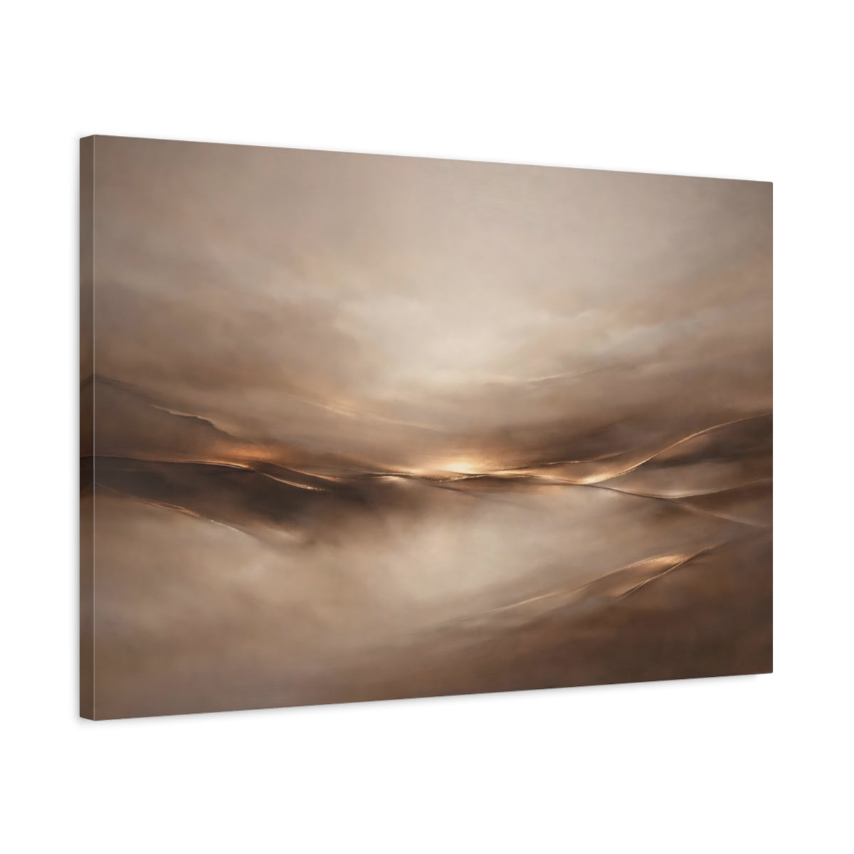 Side Mockup 2. Abstract Abstract Horizon Brown And Gold shown as stretched canvas wall art