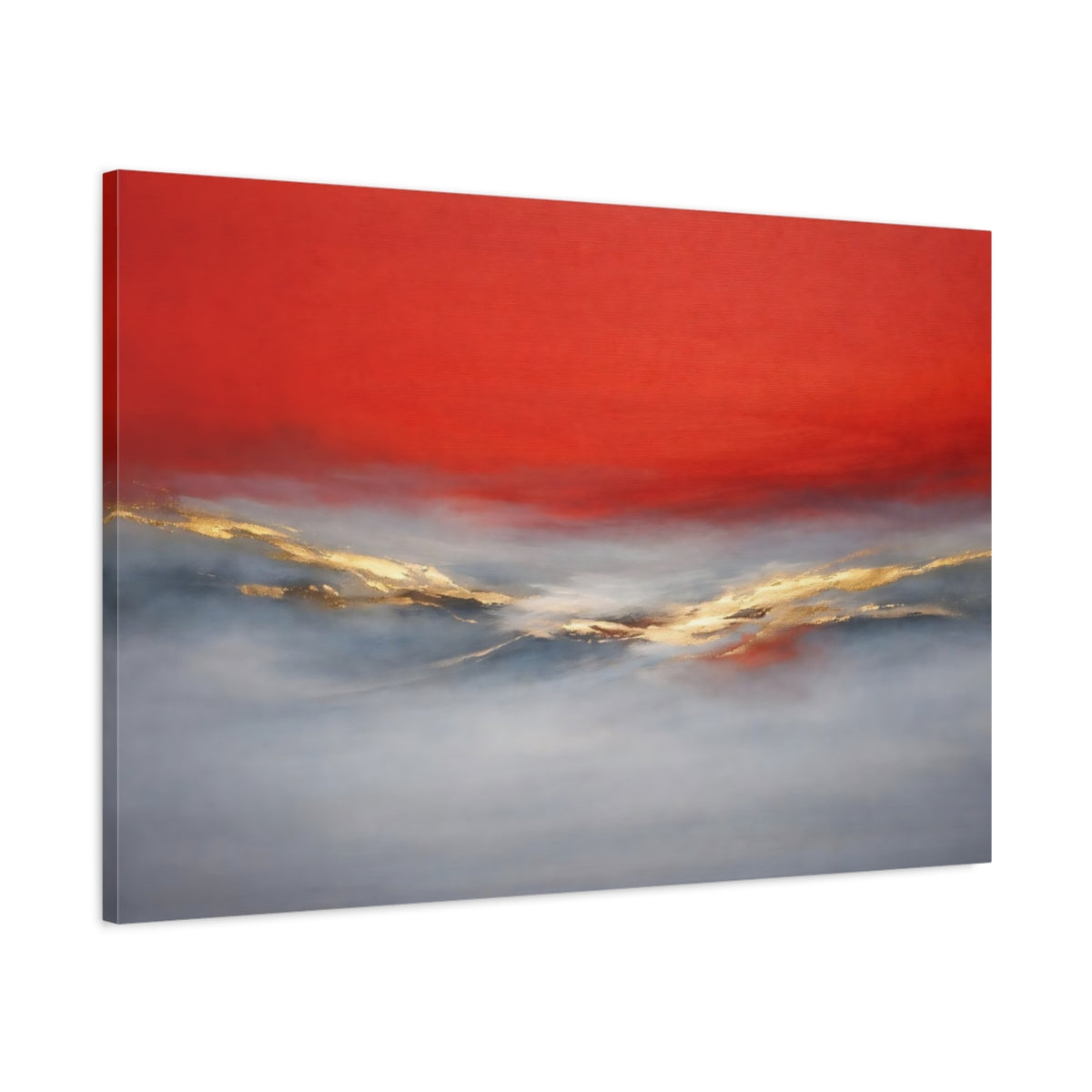 Side Mockup 1. Abstract Abstract Horizon Red Gold Grey shown as stretched canvas wall art