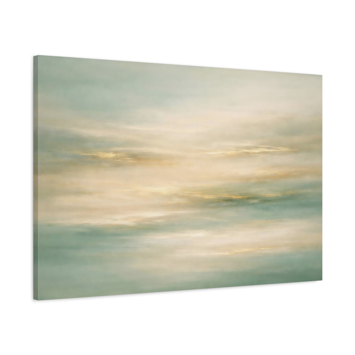 Side Mockup 1. Abstract Abstract Horizon Teal Gold Abstract shown as stretched canvas wall art