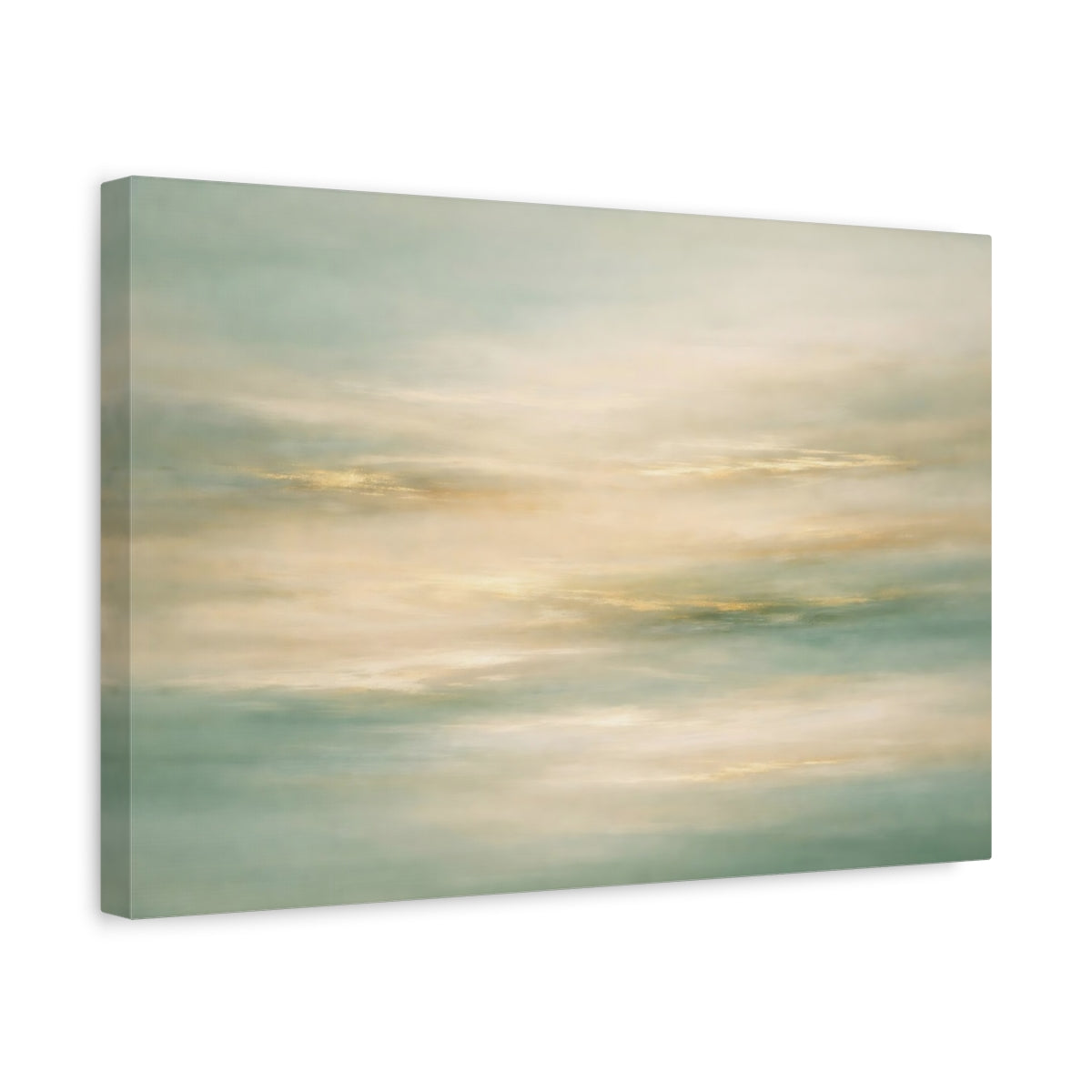 Side Mockup 4. Abstract Abstract Horizon Teal Gold Abstract shown as stretched canvas wall art