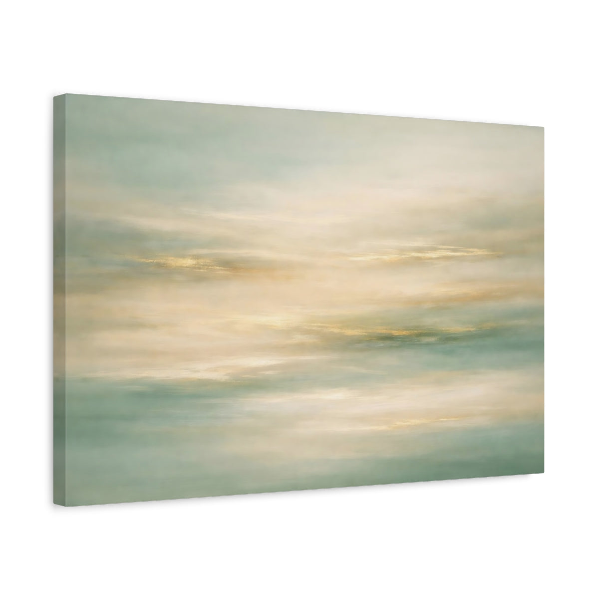 Side Mockup 3. Abstract Abstract Horizon Teal Gold Abstract shown as stretched canvas wall art