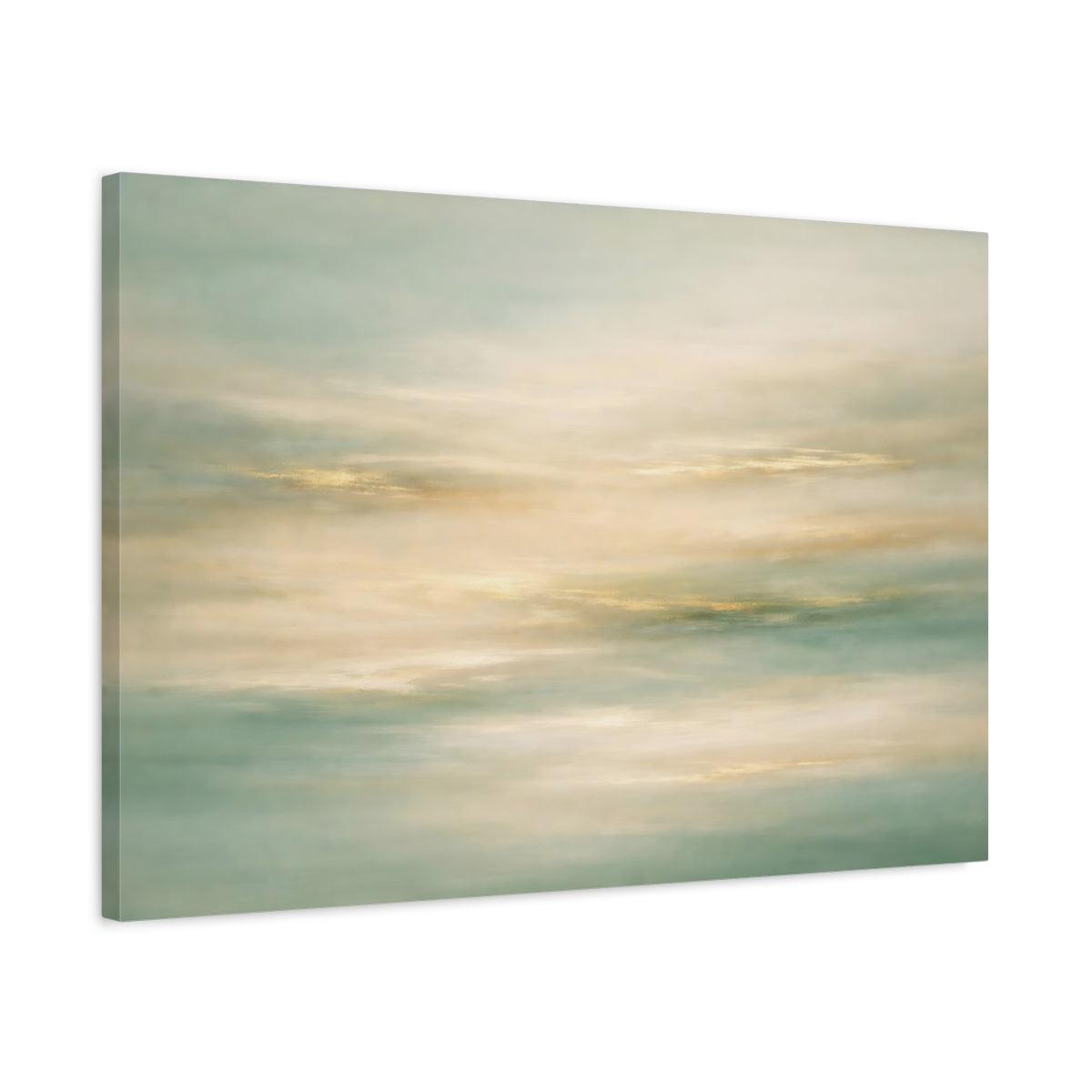 Side Mockup 2. Abstract Abstract Horizon Teal Gold Abstract shown as stretched canvas wall art