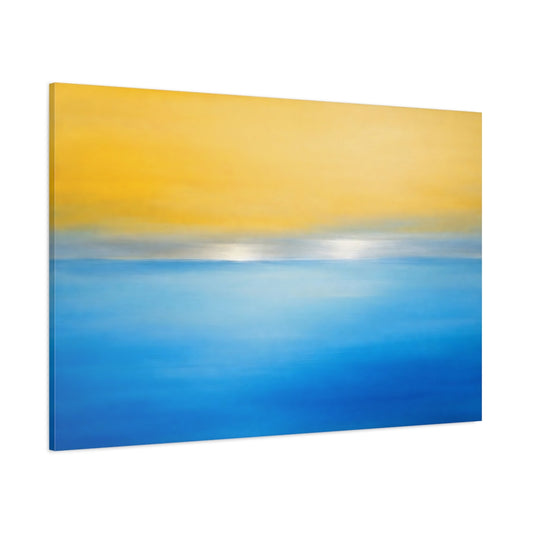 Main Mockup. Abstract Horizon Yellow And Blue shown as stretched canvas wall art