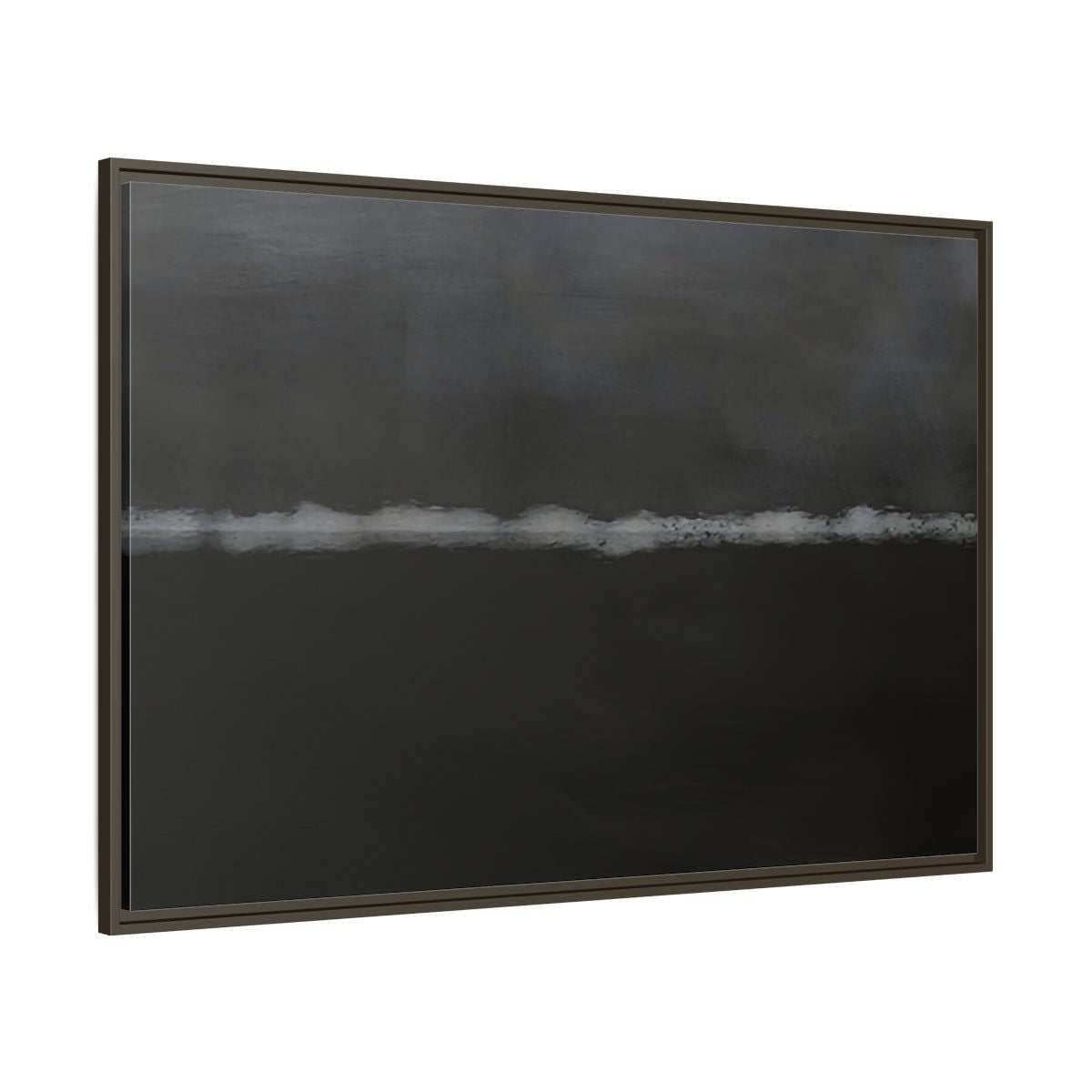 Main Mockup. Abstract Horizontal Line Dark Grey And White shown as stretched canvas wall art