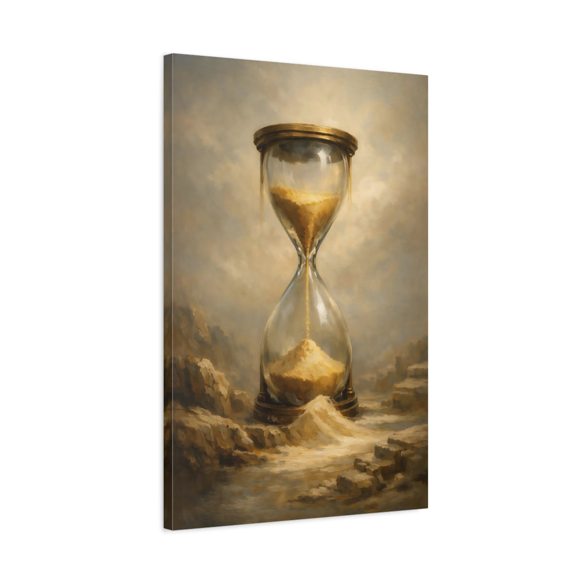 Side Mockup 2. Abstract Hourglass Gold Hourglass shown as stretched canvas wall art