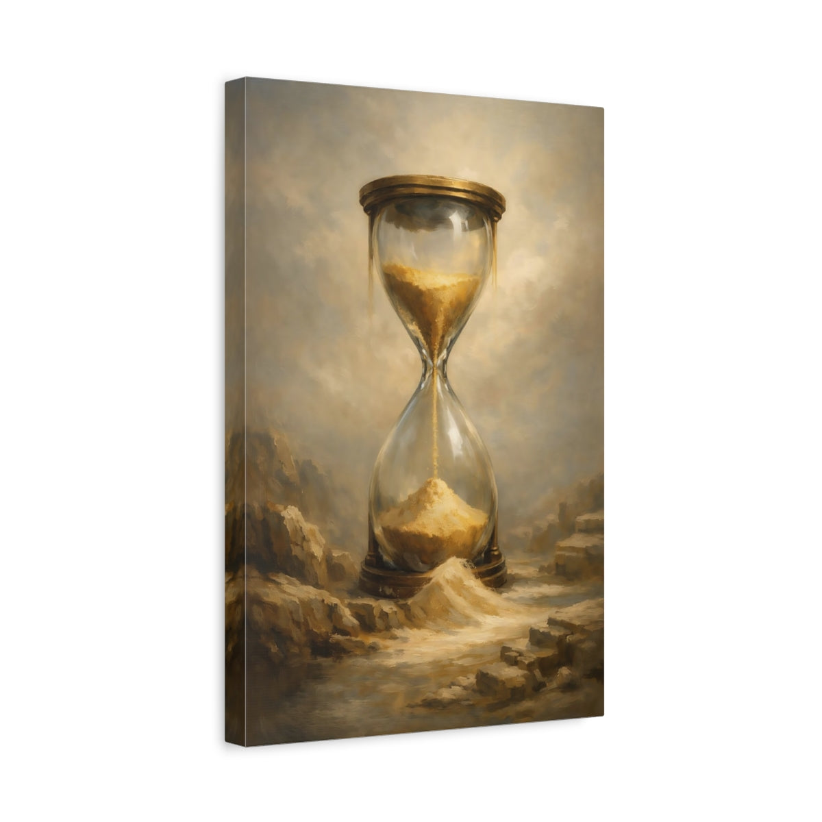 Side Mockup 4. Abstract Hourglass Gold Hourglass shown as stretched canvas wall art