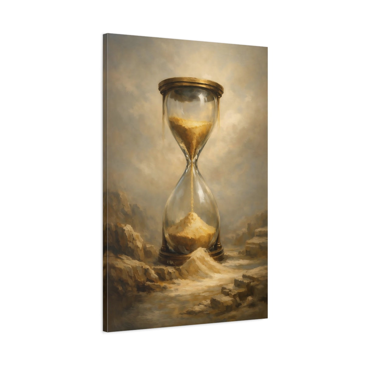 Side Mockup 1. Abstract Hourglass Gold Hourglass shown as stretched canvas wall art