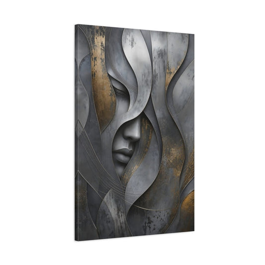 Abstract Human Face Grey And Gold Canvas Wall Art Print – Living Room, Above Couch - YesArtYes