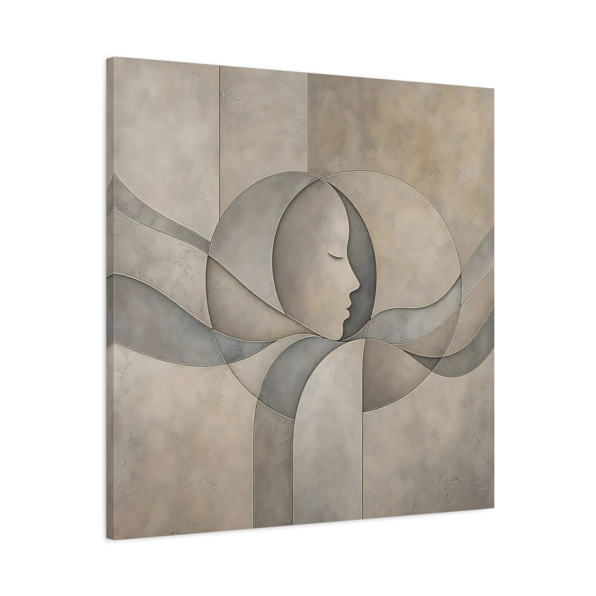 Main Mockup. Abstract Human Profile Beige And Grey shown as stretched canvas wall art