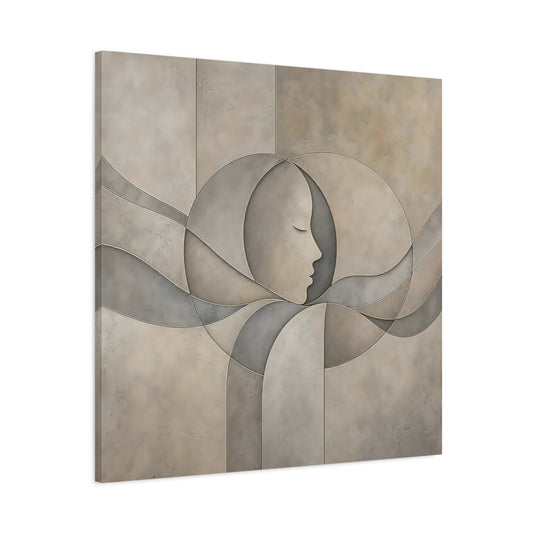 Main Mockup. Abstract Human Profile Beige And Grey shown as stretched canvas wall art