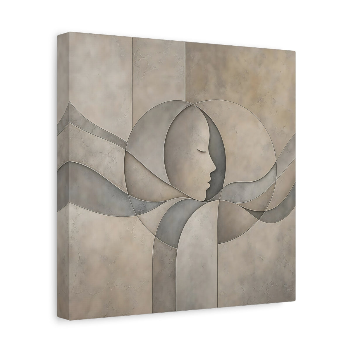 Side Mockup 8. Abstract Human Profile Beige And Grey shown as stretched canvas wall art