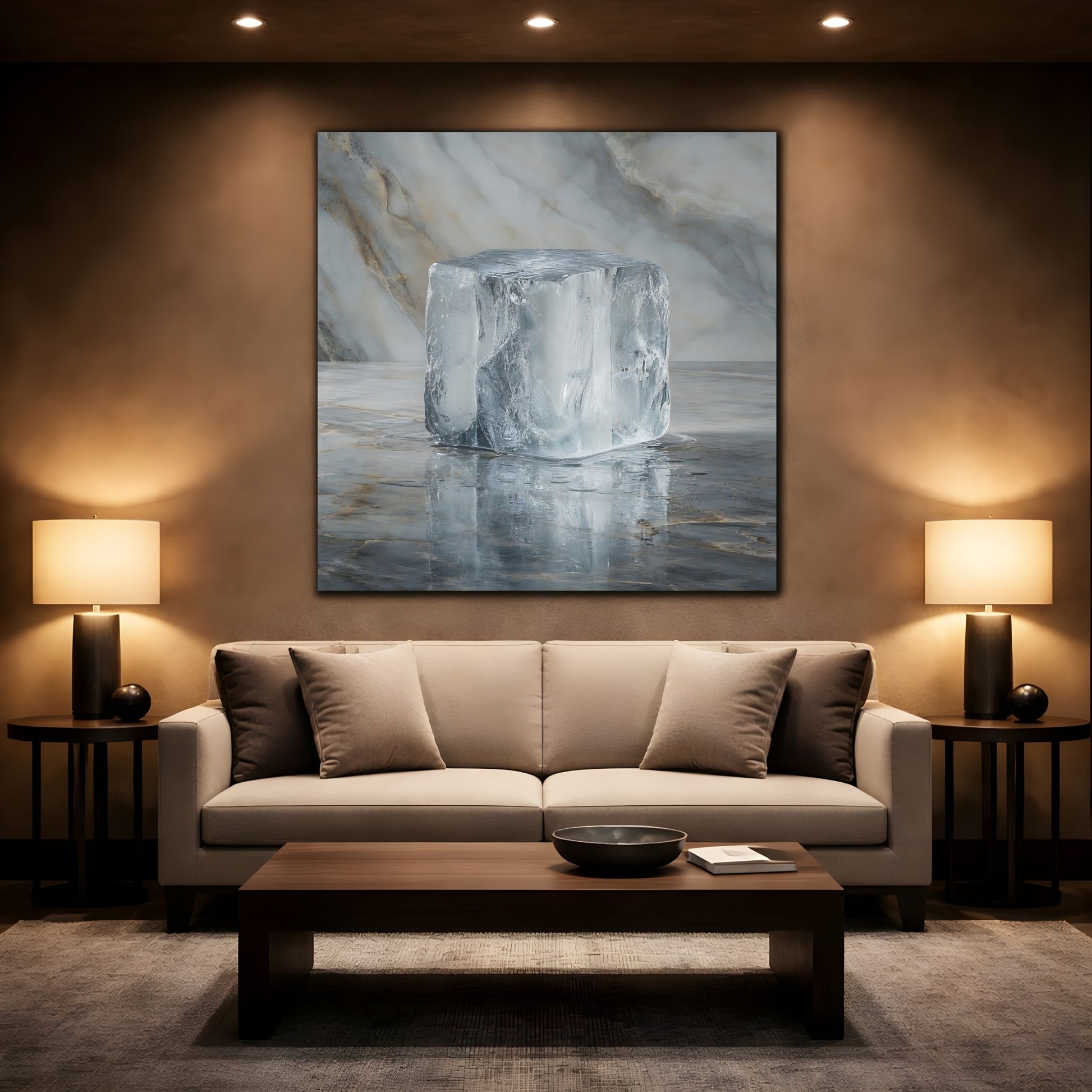 Mockup 2. Abstract Ice Block Ice Marble shown as stretched canvas wall art