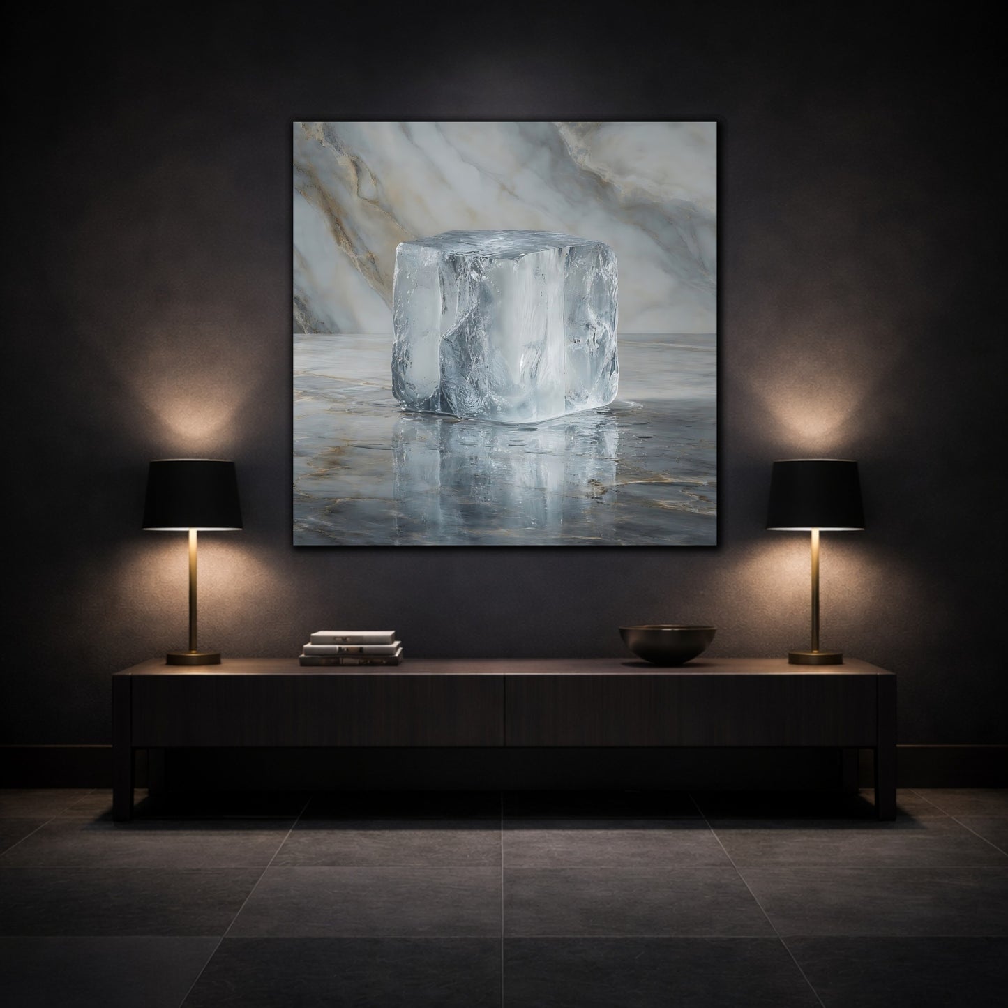 Mockup 3. Abstract Ice Block Ice Marble shown as stretched canvas wall art