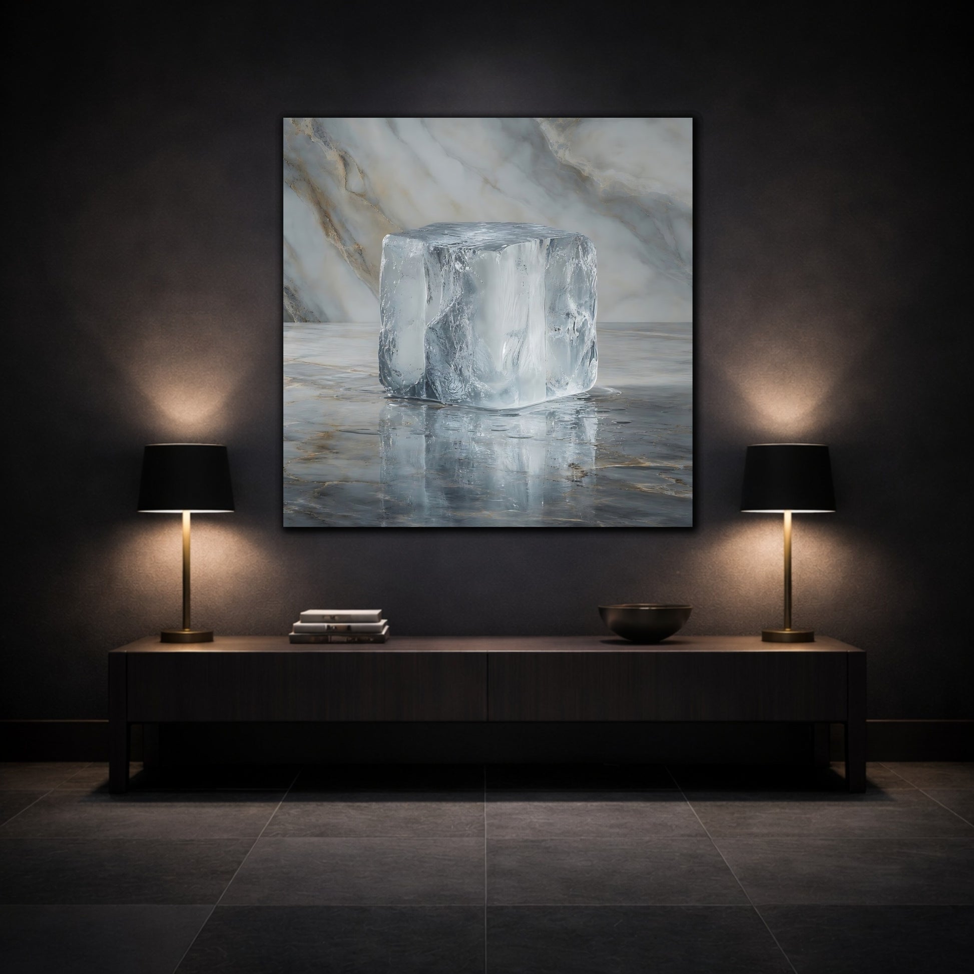 Mockup 3. Abstract Ice Block Ice Marble shown as stretched canvas wall art