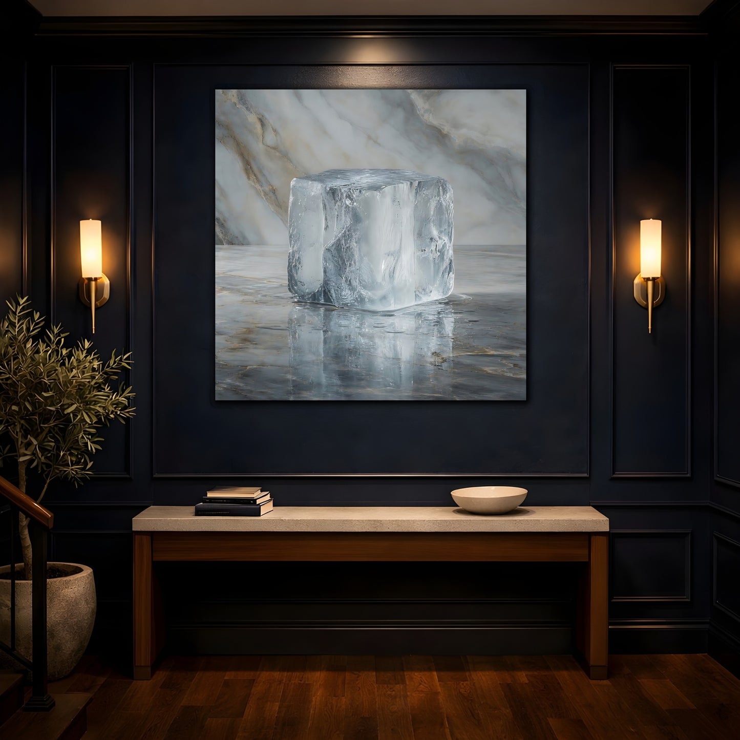 Mockup 4. Abstract Ice Block Ice Marble shown as stretched canvas wall art