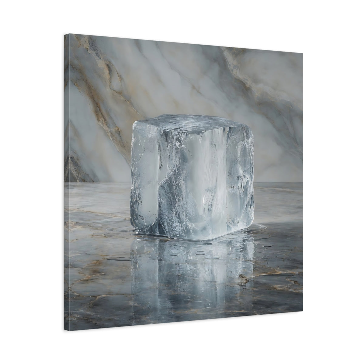 Side Mockup 3. Abstract Ice Block Ice Marble shown as stretched canvas wall art