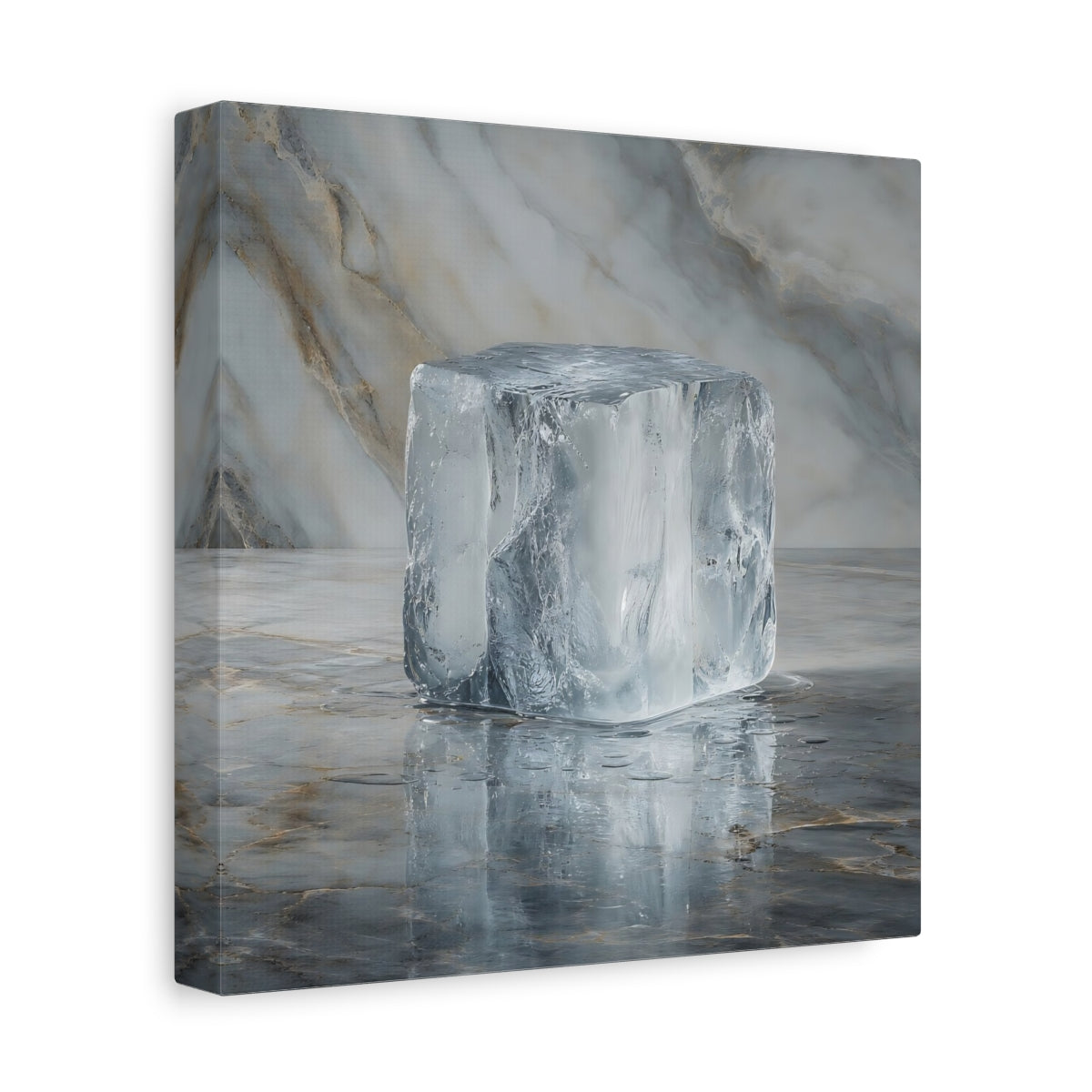 Side Mockup 9. Abstract Ice Block Ice Marble shown as stretched canvas wall art