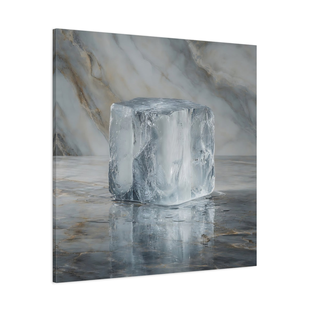 Side Mockup 1. Abstract Ice Block Ice Marble shown as stretched canvas wall art